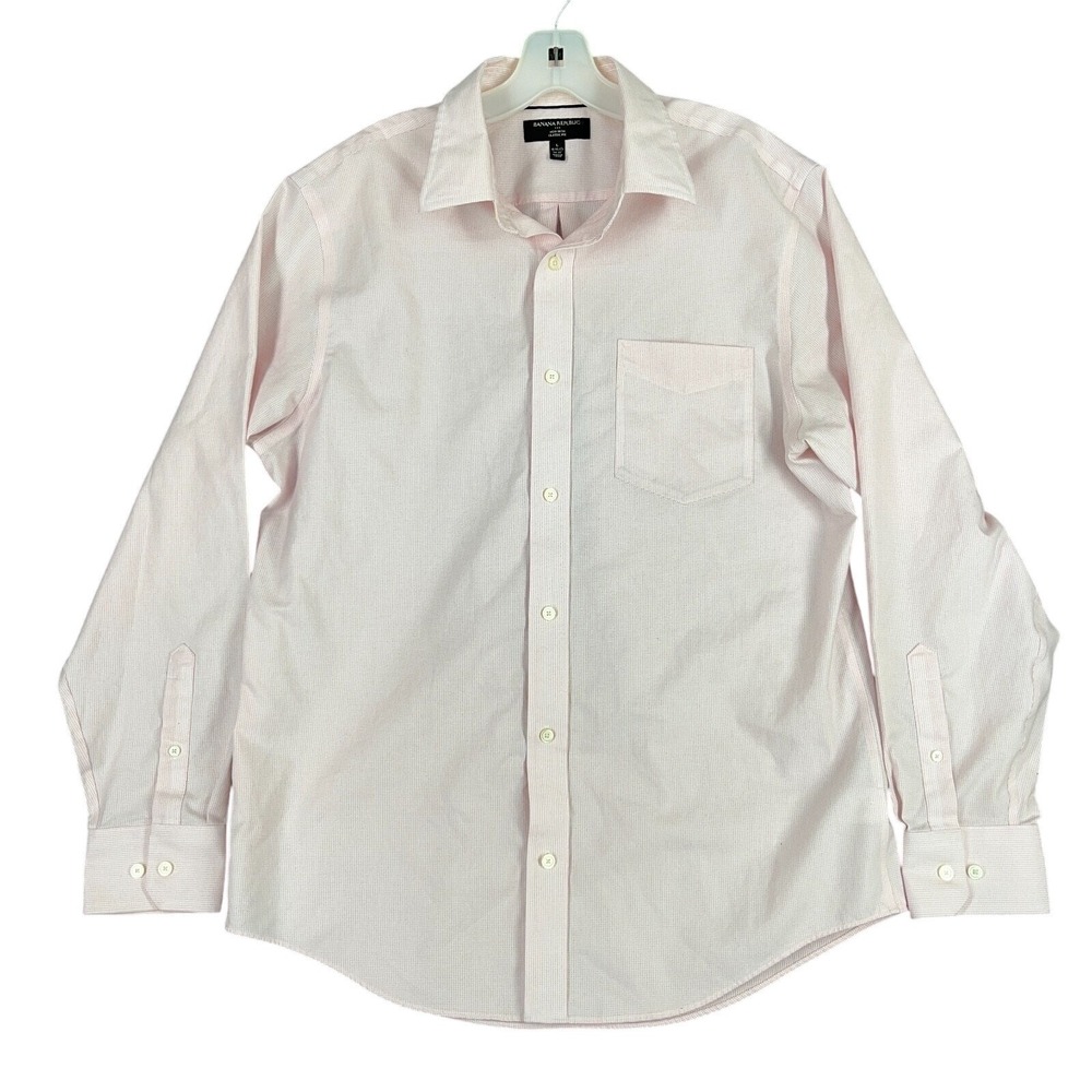 Banana Republic Non Iron Classic Fit Dress Shirt Mens L Pink Business Office